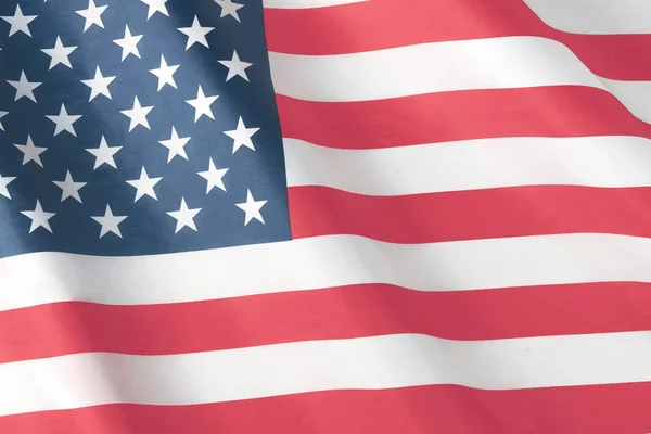 Feche a bandeira americana com babados. Textura cetim curvo bandeira dos EUA. Memorial Day ou 4 de Julho. Banner, conceito de liberdade — Fotografia de Stock