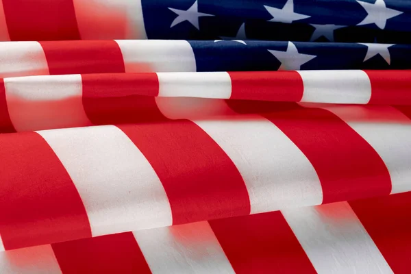 Close Ruffled American Flag Satin Texture Curved Flag Usa Memorial — Stock Photo, Image