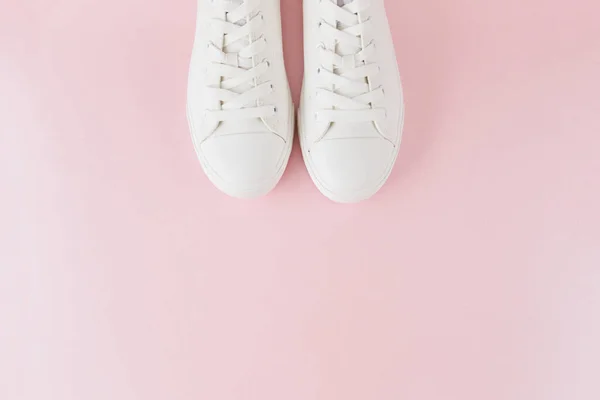 Pair Fashion Stylish White Sneakers Running Sports Shoes Pastel Pink — Stock Photo, Image