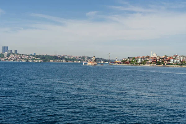 Jungfrutornet Och Bosporen Bron Panorama Över Istanbul Stad Som Förbinder — Stockfoto