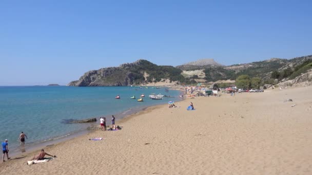 Rhodos Řecko Tsampika Pláž Středozemní Moře Vlna Pobřeží Slunečný Den — Stock video