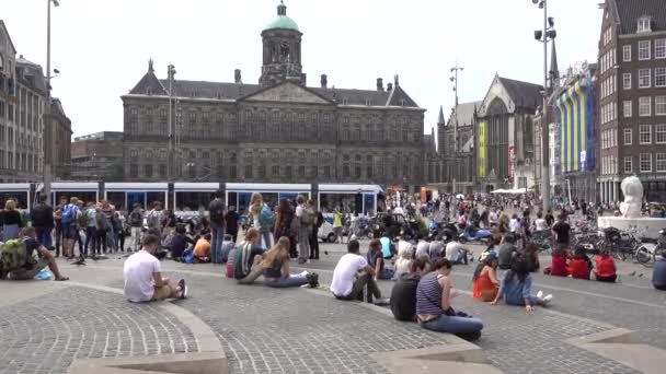 Amsterdam Gát Tér Kilátással Királyi Palotára Amszterdam Hollandia 2019 Július — Stock videók