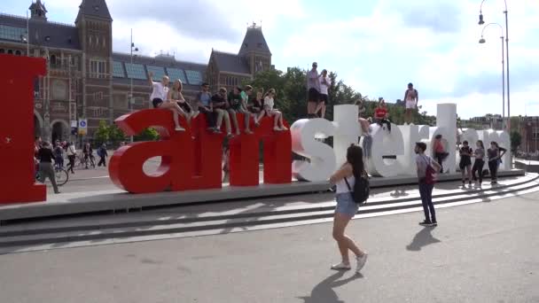 Ich Bin Amsterdams Schild Rijksmuseum Amsterdam Niederlande Juli 2019 — Stockvideo