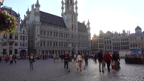 Praça Mercado Bruxelas Com Guildas Pessoas Ambulantes Bruxelas Bélgica Julho — Vídeo de Stock