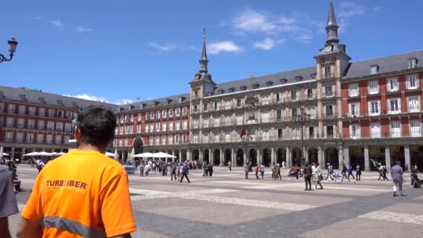 Plaza Polgármester Madridban Napsütéses Nap Madrid Spanyolország Május 2017 — Stock videók