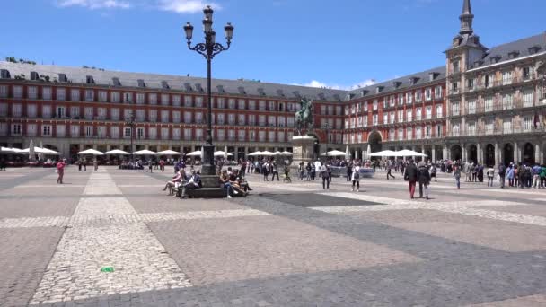 Plaza Polgármester Madridban Napsütéses Nap Madrid Spanyolország Május 2017 — Stock videók