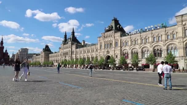 Moskva Gum Varuhus Röda Torget Sommardag Det Legendariska Köpcentret Tre — Stockvideo