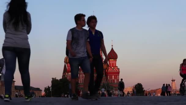 Moscow Red Square Sunset View Собор Василя Літній Вечір Люди — стокове відео