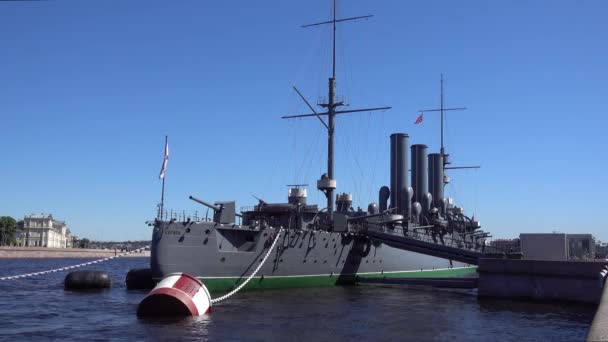 Cruiser Aurora Ett Museum Ett Krigsfartyg Från 1900 Talet Ryssland — Stockvideo