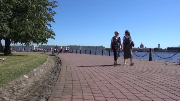 Petrohrad Lidé Chodí Podél Břehu Řeky Neva Slunečného Letního Dne — Stock video