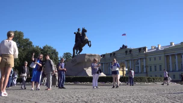 Petersburg Brązowy Jeździec Pomnik Piotra Wielkiego Letni Słoneczny Dzień Rosja — Wideo stockowe