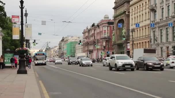 San Petersburgo Nevsky Prospekt Tráfico Coches Día Verano Rusia San — Vídeo de stock