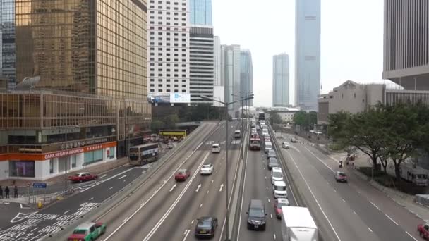 Biltrafik Hongkong Med Utsikt Över Skyskrapor Hongkong Kina November 2019 — Stockvideo