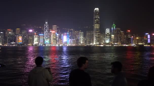 Puerto Hong Kong Victoria Vista Rascacielos Por Noche Luces Ciudad — Vídeos de Stock