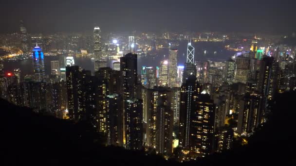 Τοπίο Του Χονγκ Κονγκ Από Την Κορυφή Βικτώρια Βραδινά Φώτα — Αρχείο Βίντεο