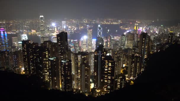 Landscape Hong Kong Victoria Csúcs Esti Fények Felhőkarcolók Hong Kong — Stock videók