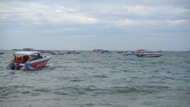 Les Bateaux Sont Ancrés Sur Côte Pattaya Thaïlande Mars 2020 — Video