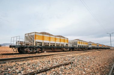Tren vagonları Wadi Rum çölde Ürdün 