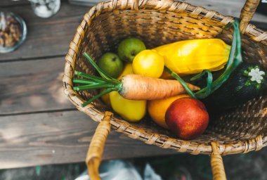 Taze hasat biyo organik meyve ve sebze üst görünümü