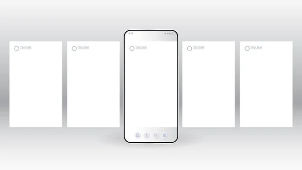 Карусель интерфейс пост в социальной сети. Телефонный макет на белом фоне. Минимальный дизайн. Кадр из историй. Шаблон мобильного приложения в социальных сетях. Вектор — стоковый вектор