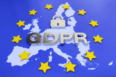Genel veri koruma yönetmeliği (Gdpr) 3D render ile Avrupa Birliği (AB'in arka plan asma kilit).