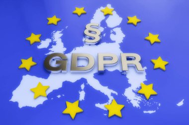 Genel veri koruma yönetmeliği (Gdpr) 3D render Avrupa Birliği (AB çerçevede paragraf işaretiyle).