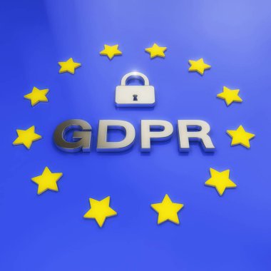 Genel veri koruma yönetmeliği (Gdpr) 3D render ile asma kilit.