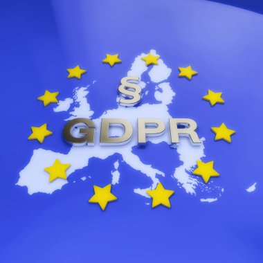 Genel veri koruma yönetmeliği (Gdpr) 3D render Avrupa Birliği (AB çerçevede paragraf işaretiyle).