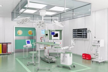 3D render - Modern ameliyathaneler için video yönetim sistemi ve besleme üniteleri ile.