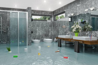 bir sel modern banyo 3D render