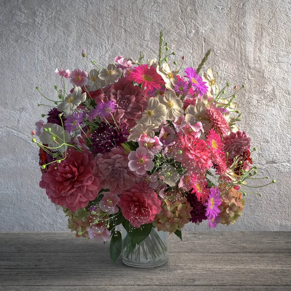 Render Van Een Kleurrijke Boeket Een Houten Tafel — Stockfoto