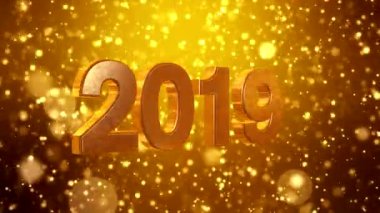 Video animasyon Noel altın ışık parlaklık parçacıklar bokeh altın arka plan ve numaraları 2019 - yeni yıl - tatil kavramı temsil eder