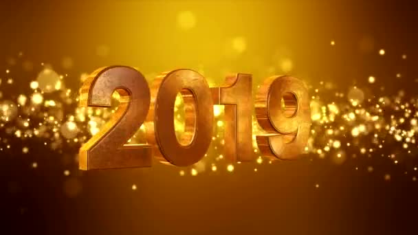 金色の背景と番号 2019 クリスマス金色に光輝く粒子ボケのビデオ アニメーションを表します新しい年 ホリデイ コンセプト — ストック動画