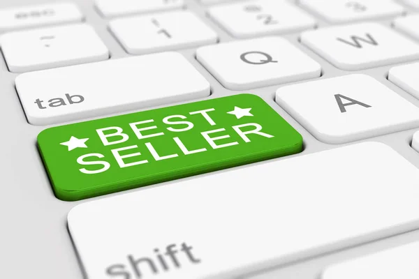 Render White Keyboard Green Best Seller Button — Stock Photo, Image