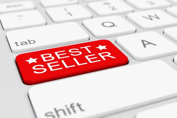 Render White Keyboard Red Best Seller Button — Stock Photo, Image