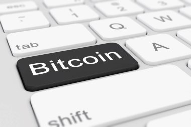 Siyah Bitcoin tuşlu beyaz bir klavyenin 3d canlandırmasıName.
