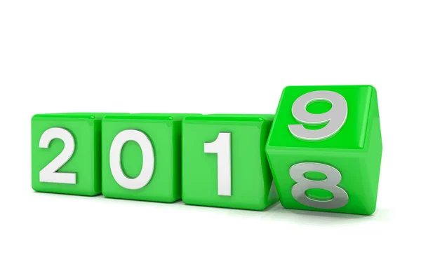 Рендеринг Зеленых Кубиков 2018 2019 Белом Фоне Новый 2019 Год — стоковое фото