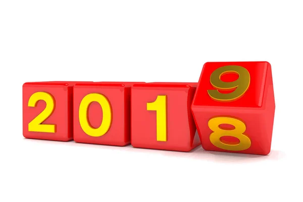 Рендеринг Красных Кубиков 2018 2019 Белом Фоне Новый 2019 Год — стоковое фото