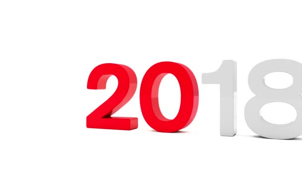 视频动画的年份2018和2019在红色和银色在白色背景 数字19满足数字18和18被破坏 代表新的一年2019 — 图库视频影像