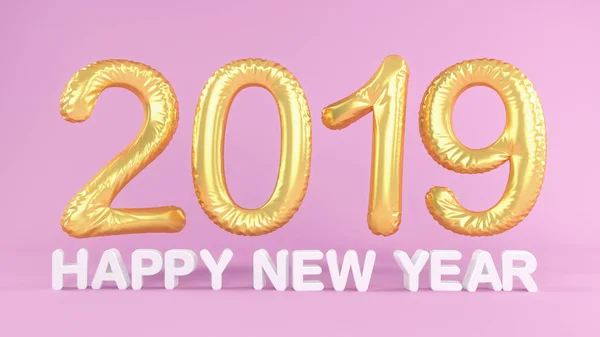 Render Foil Balloons Year 2019 Gold Message Happy New Year — Stock Photo, Image