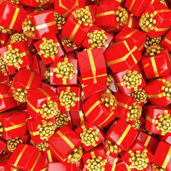 Render Beaucoup Boîtes Cadeaux Noël Rouges Avec Des Rubans Dorés — Photo