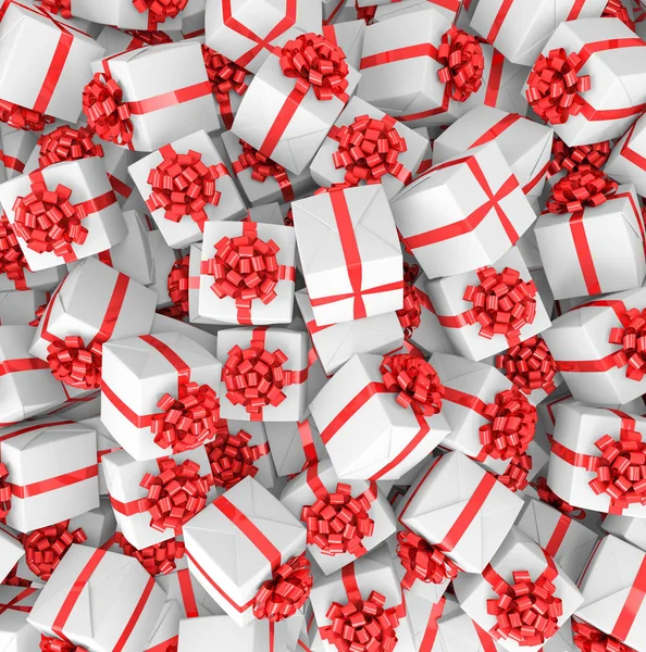 Render Białe Boże Narodzenie Pudełeczka Czerwonymi Wstążkami — Zdjęcie stockowe