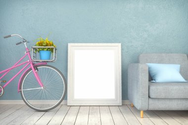 3D render - sahte bir oturma odası - İskandinav tarzı - iç posterdeki kadar