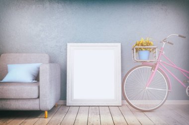 3D render - sahte bir oturma odasında poster kadar - İskandinav tarzı - iç - retro görünüm