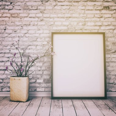 3D render - sahte bir oturma odasında poster kadar - İskandinav tarzı - iç - retro görünüm