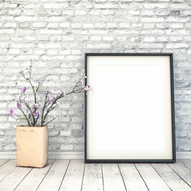 3D render - sahte bir oturma odası - İskandinav tarzı - iç posterdeki kadar