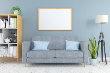 3D render - sahte bir oturma odası - İskandinav tarzı - iç posterdeki kadar