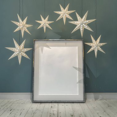 3D render - poster bir oturma odası - İskandinav tarzı - iç - Noel kadar sahte