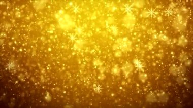Altın ışık parçacıkları Bokeh arka plan - tatil kavramı - Noel parlayan üzerine düşen kar taneleri video animasyon