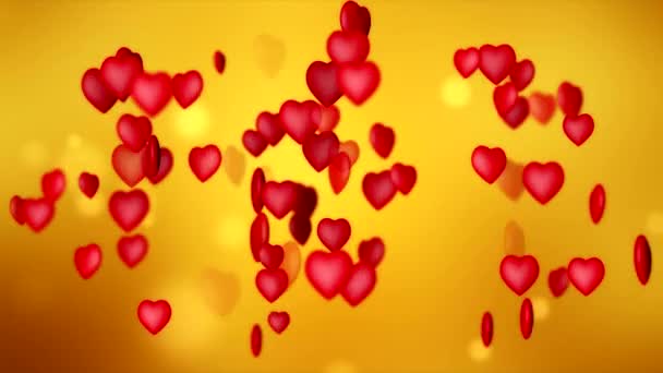 Animation Vidéo Cœurs Rouges Sur Fond Jaune Saint Valentin — Video